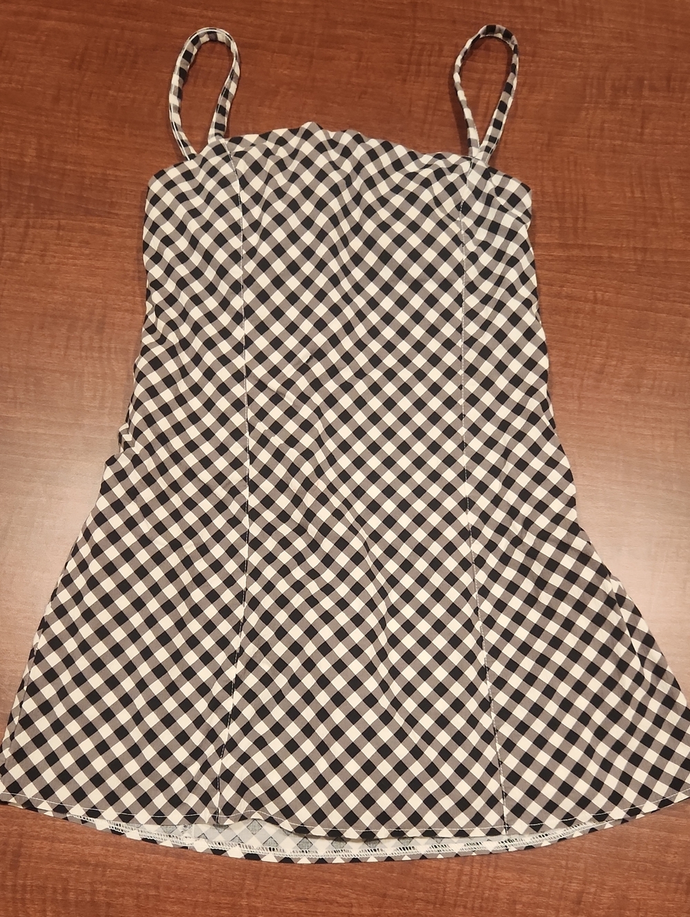 Abercrombie & Fitch Black and White Gingham Spaghetti-Strap Dress